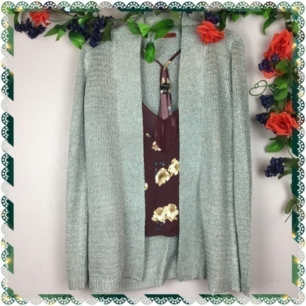 “RED” Silver Tinsel Sparkle Cardigan Sweater Size Medium